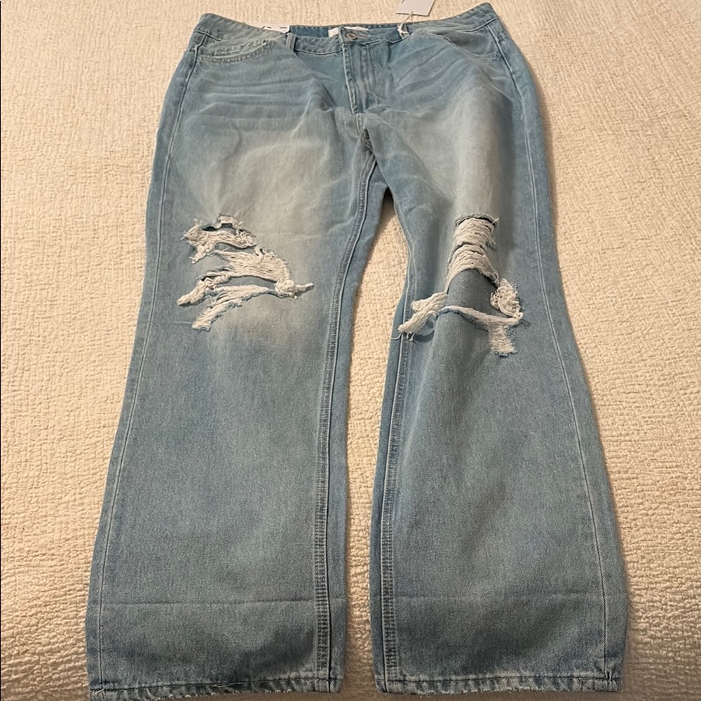 Blue Straight Leg Distressed Jeans